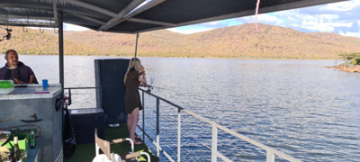 Taking in the sights from the Waterberg Boat Safaris pontoon boat.